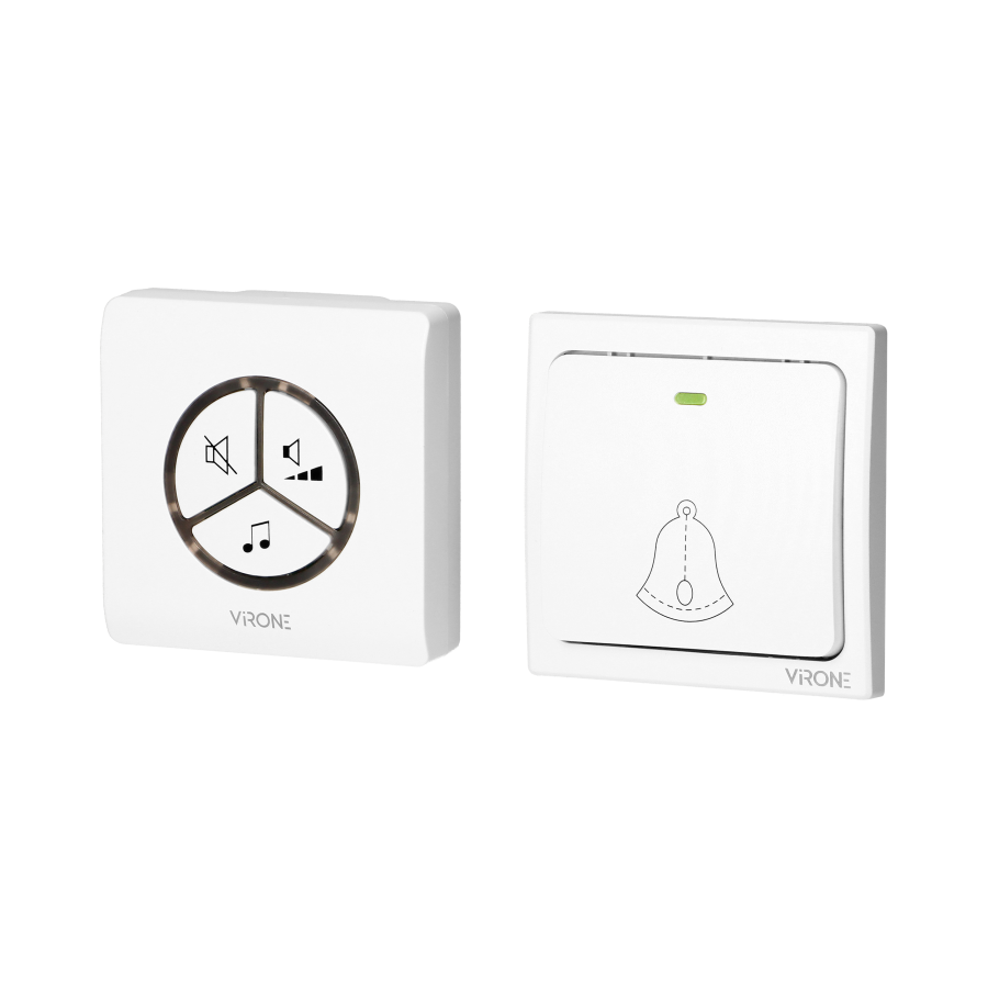 WAYO AC wireless doorbell, 230V with battery-less button, learning system, 25 ringtones, 80m